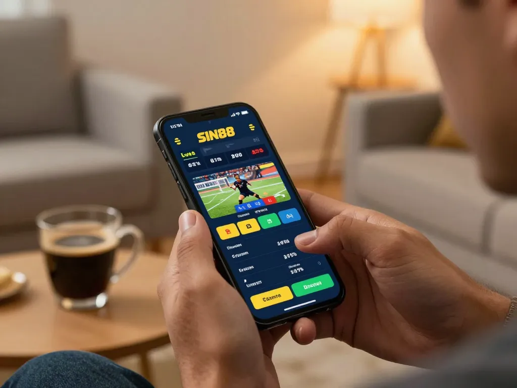 SIN88 mobile app user placing strategic bets on sports, showcasing engaging online gambling.