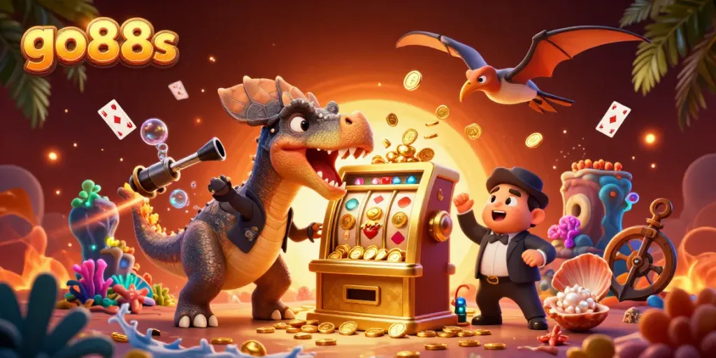 Catch the jackpot with go88s in this lively casino scene featuring extraordinary dinosaur characters.