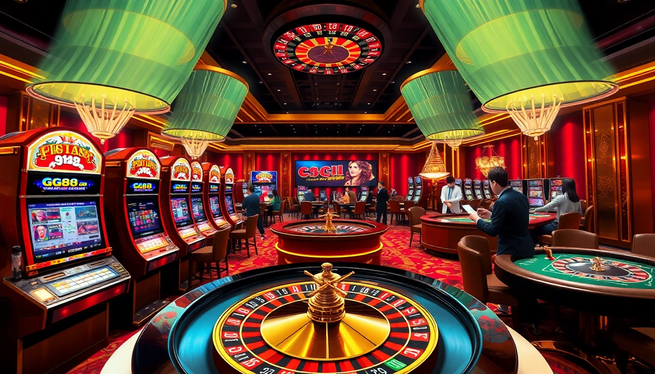 Experience the vibrant casino atmosphere at gg88.com with glistening slot machines and engaged players.
