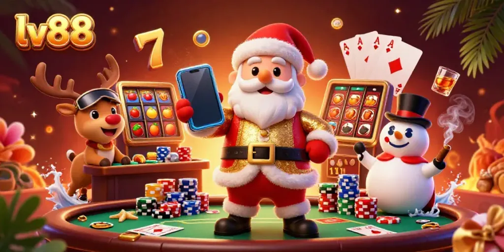 Engage in the excitement of lv88 with animated casino fun featuring Santa Claus and friends.