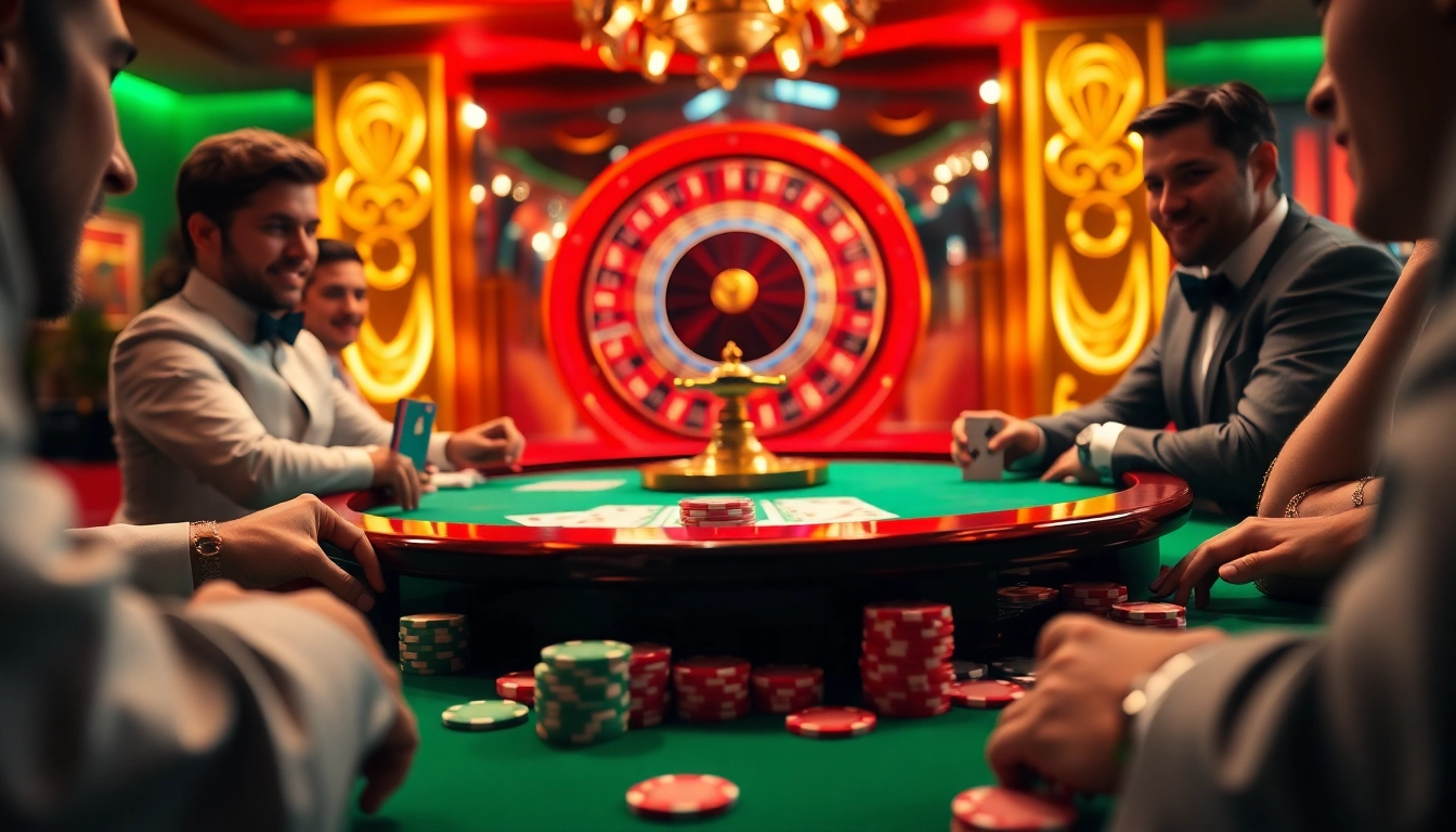 Experience the excitement of okking with high-stakes poker and roulette action in a luxurious casino setting.