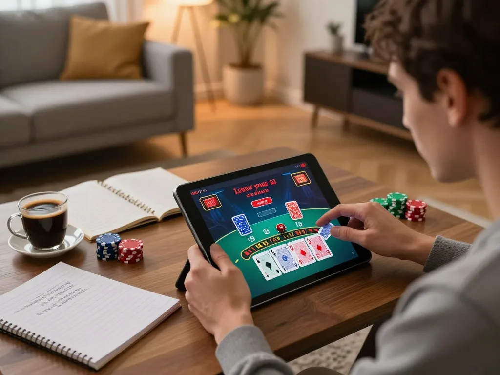 Soc88 player enjoying live blackjack on tablet in a cozy home setup