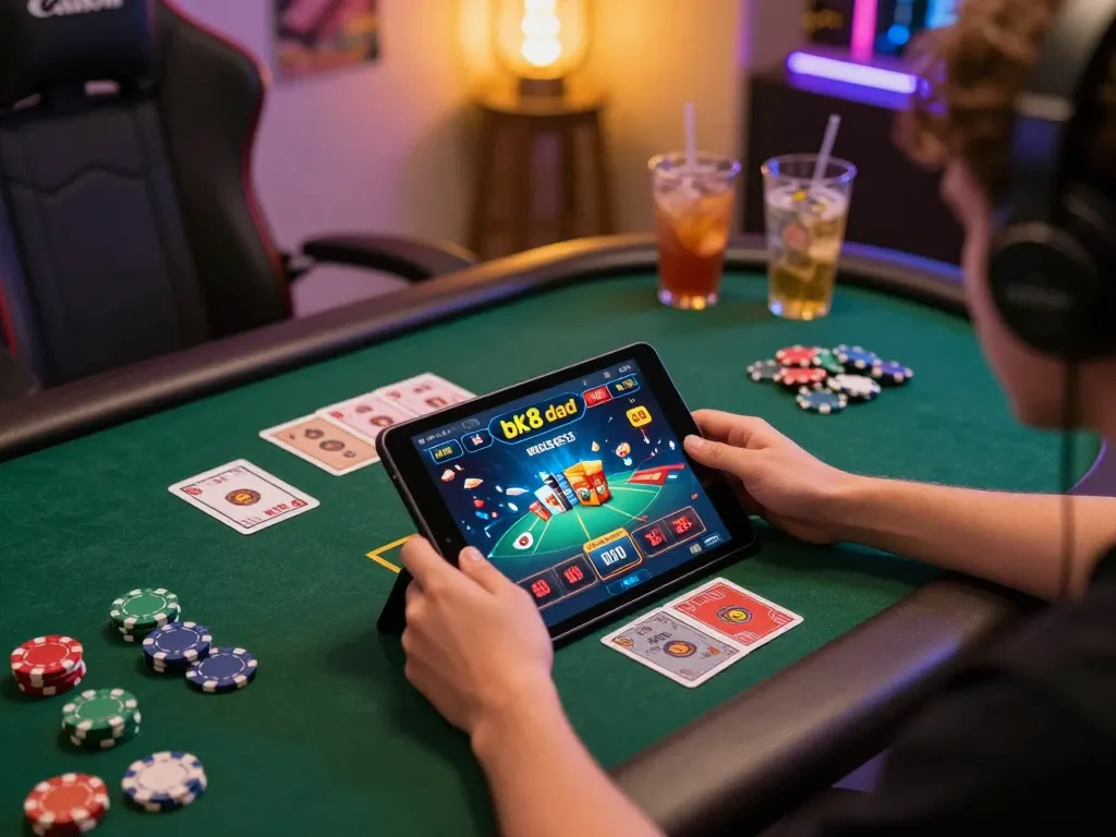 Engaging online gaming session on bk8 dad with vibrant casino interface and cozy atmosphere