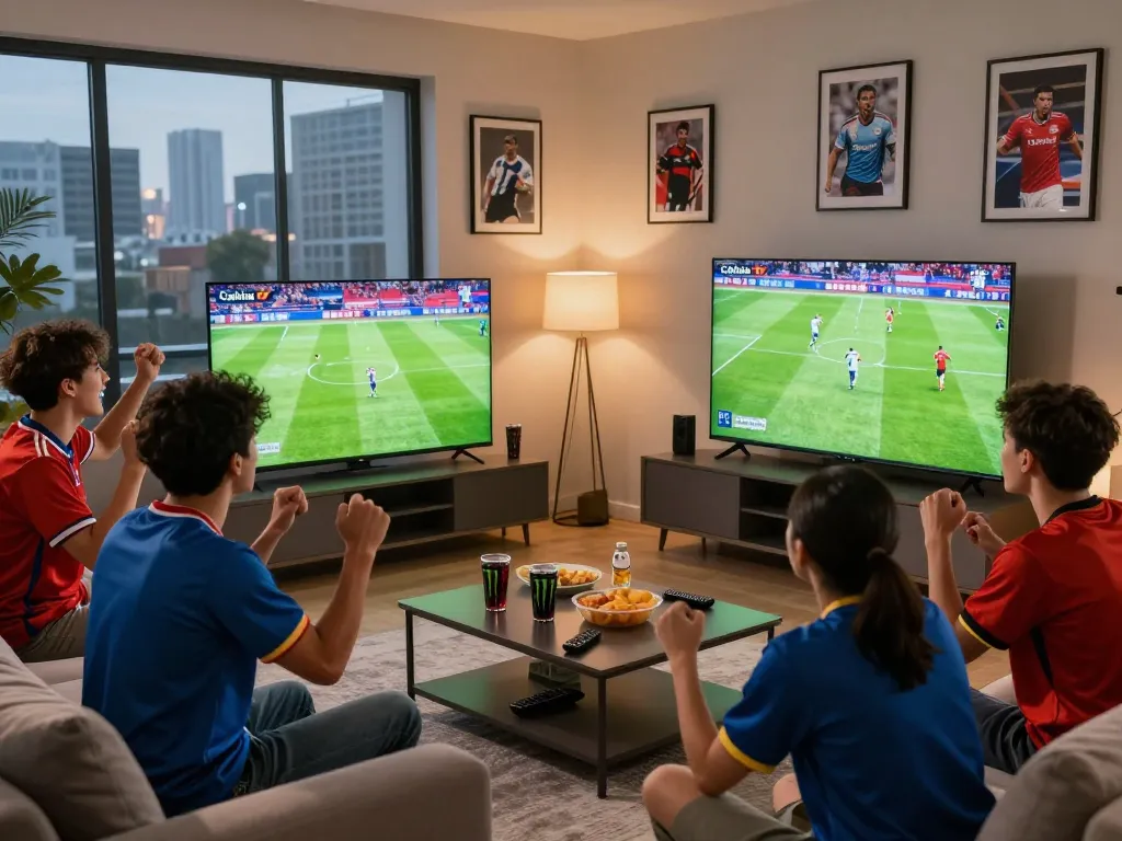 Cakhia TV live streaming football match with friends in a cozy living room
