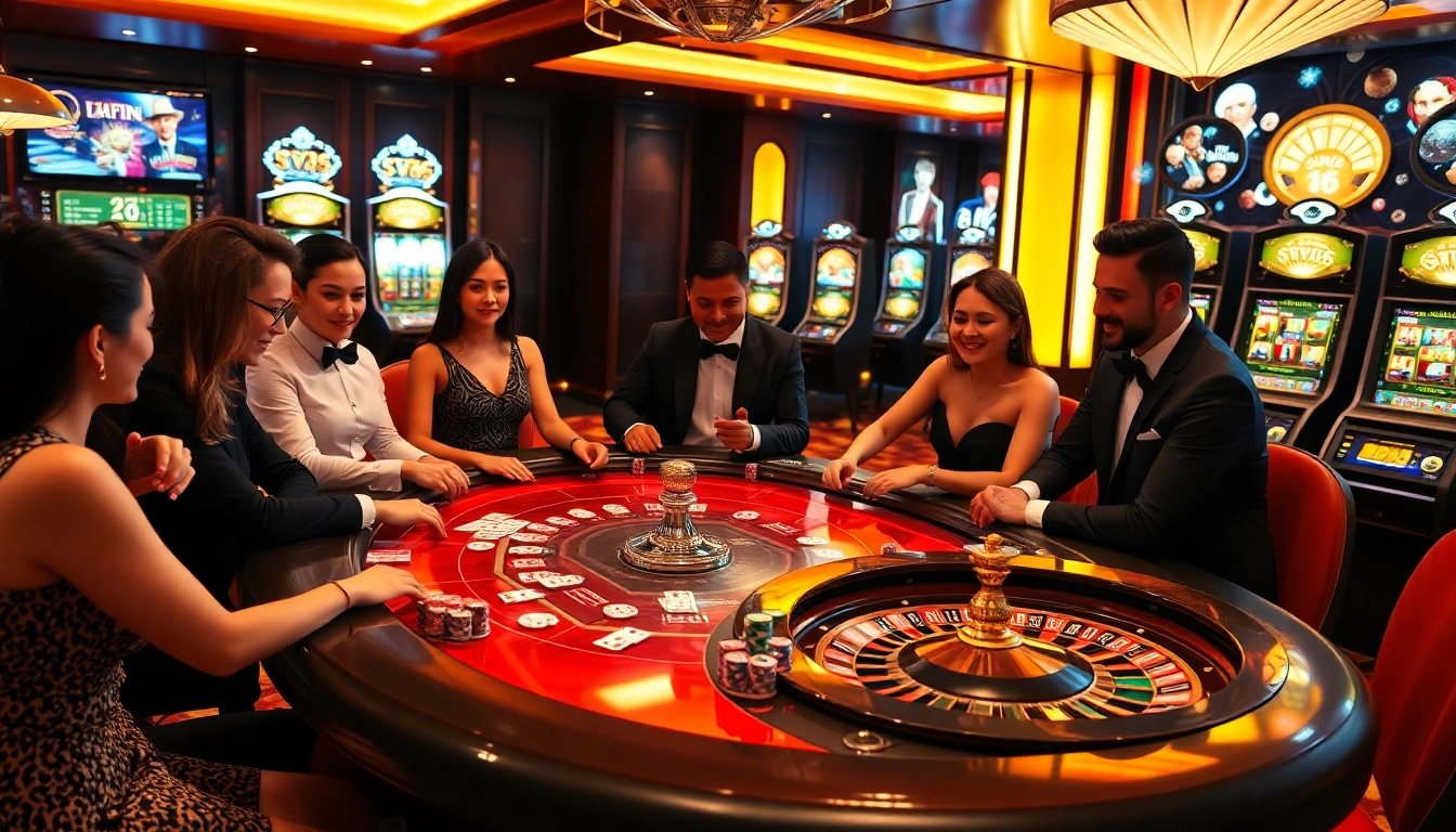 Exciting poker game at nhà cái sv66 with colorful chips and vibrant casino atmosphere.