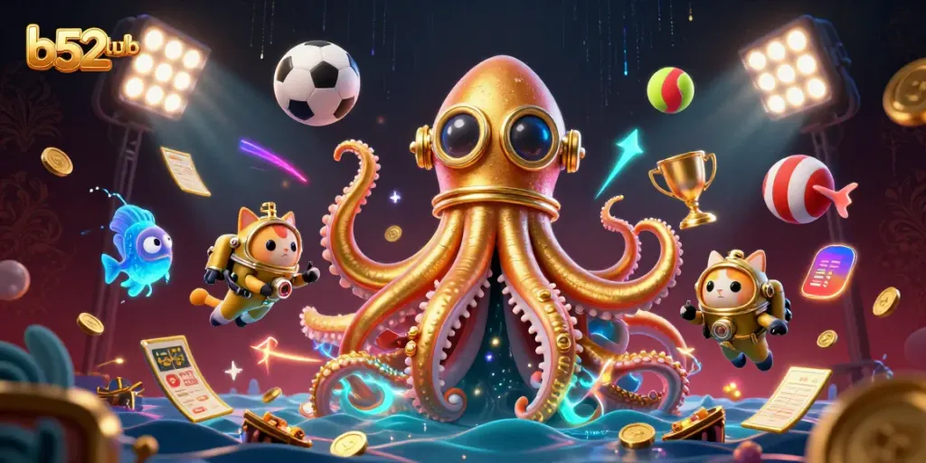 Engage with b52club's vibrant games in a colorful 3D ocean scene featuring exciting elements.