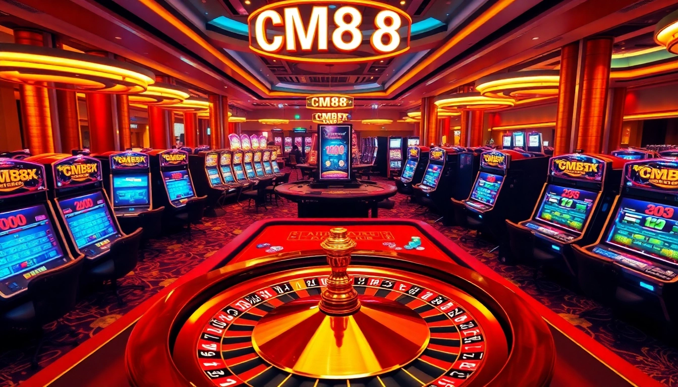 Experience the thrill of gambling at CM88, featuring vibrant casino tables, exciting games, and dazzling decor.