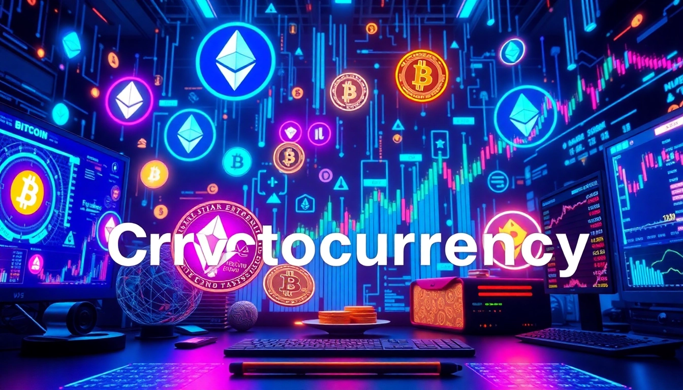 Cryptocurrency symbols and digital wallets amidst futuristic blockchain network visualization, showcasing innovative financial technology.