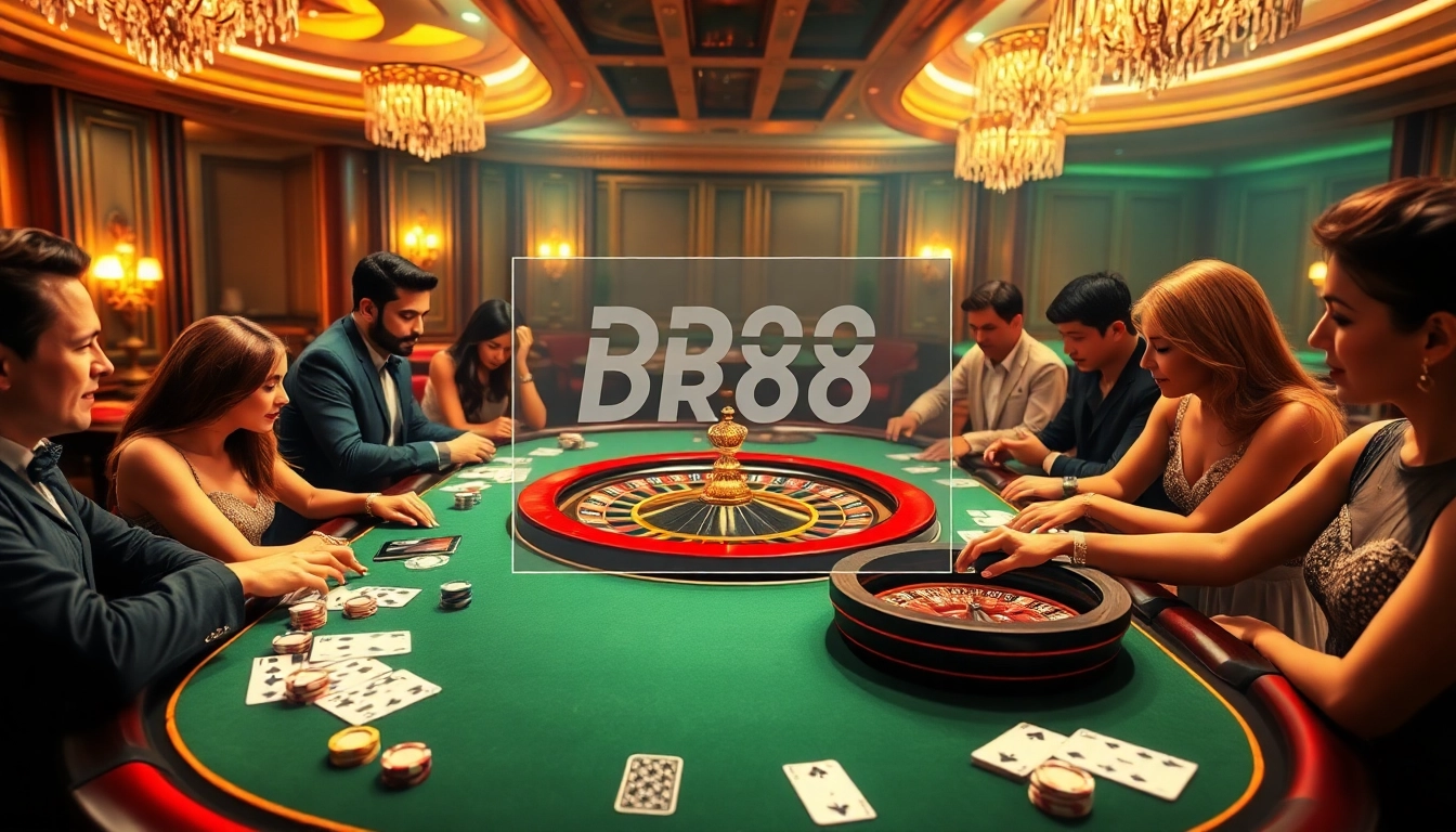 Gambling excitement at DR88 casino with poker chips and a roulette wheel.