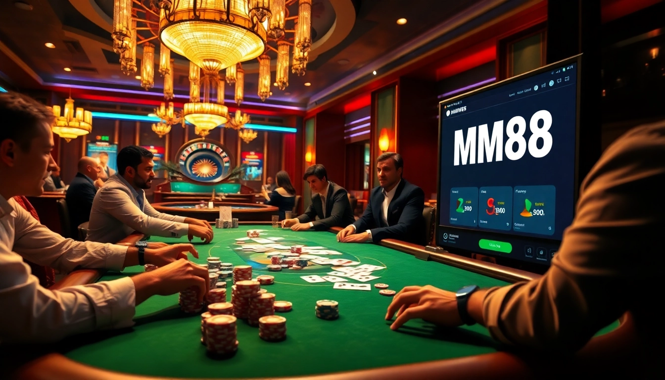 Experience high-stakes action at MM88 with a thrilling poker table and casino ambiance.
