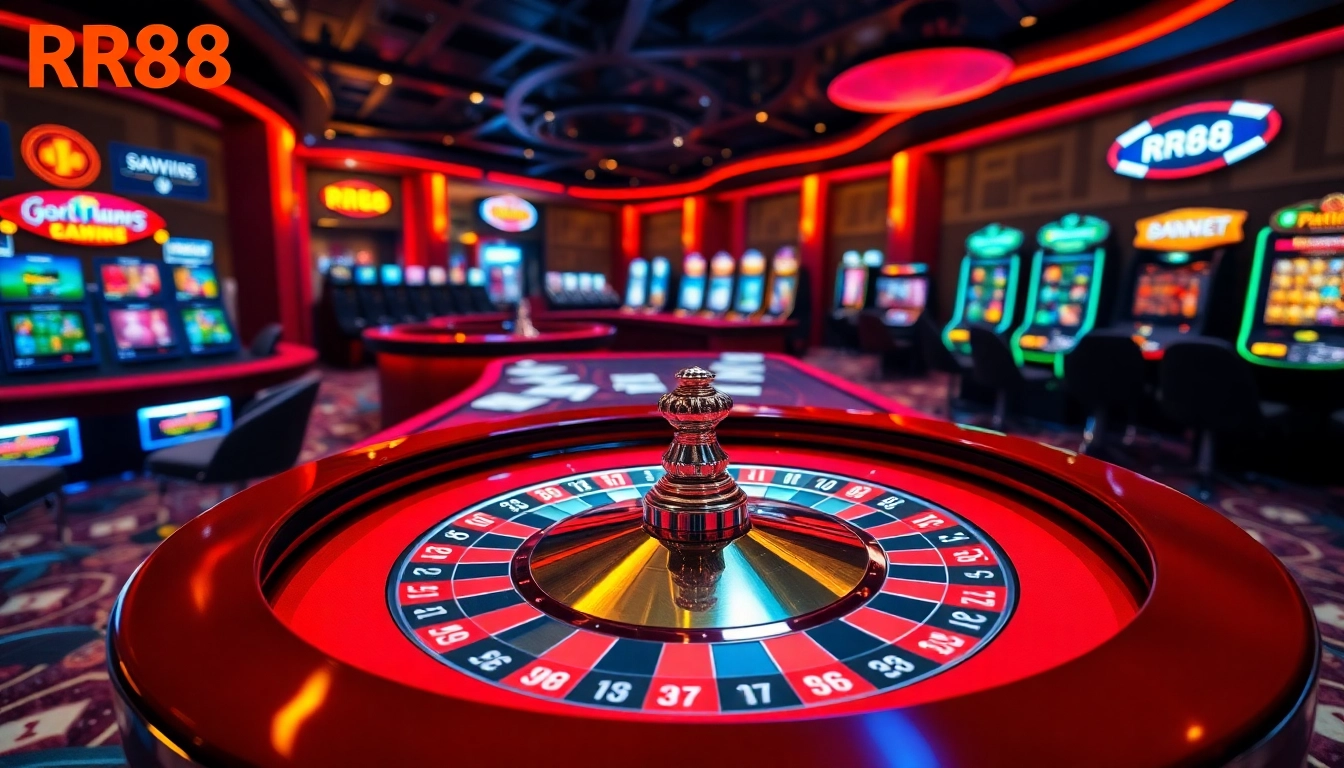 rr88 players engaging with vibrant roulette table and exciting gambling atmosphere