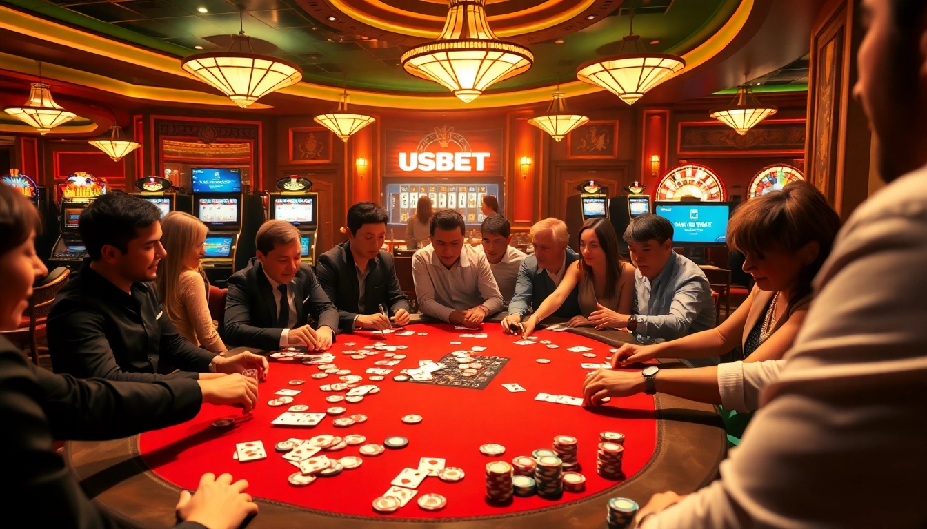 Players enjoying a thrilling poker game while placing bets on the usbet platform.