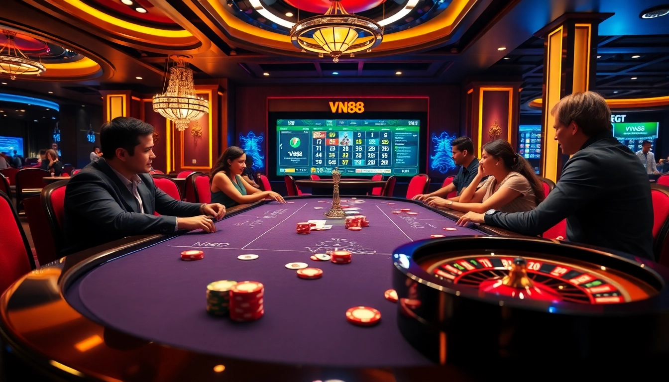 Experience the thrill of gambling at VN88 with professional poker gameplay and vibrant casino elements.