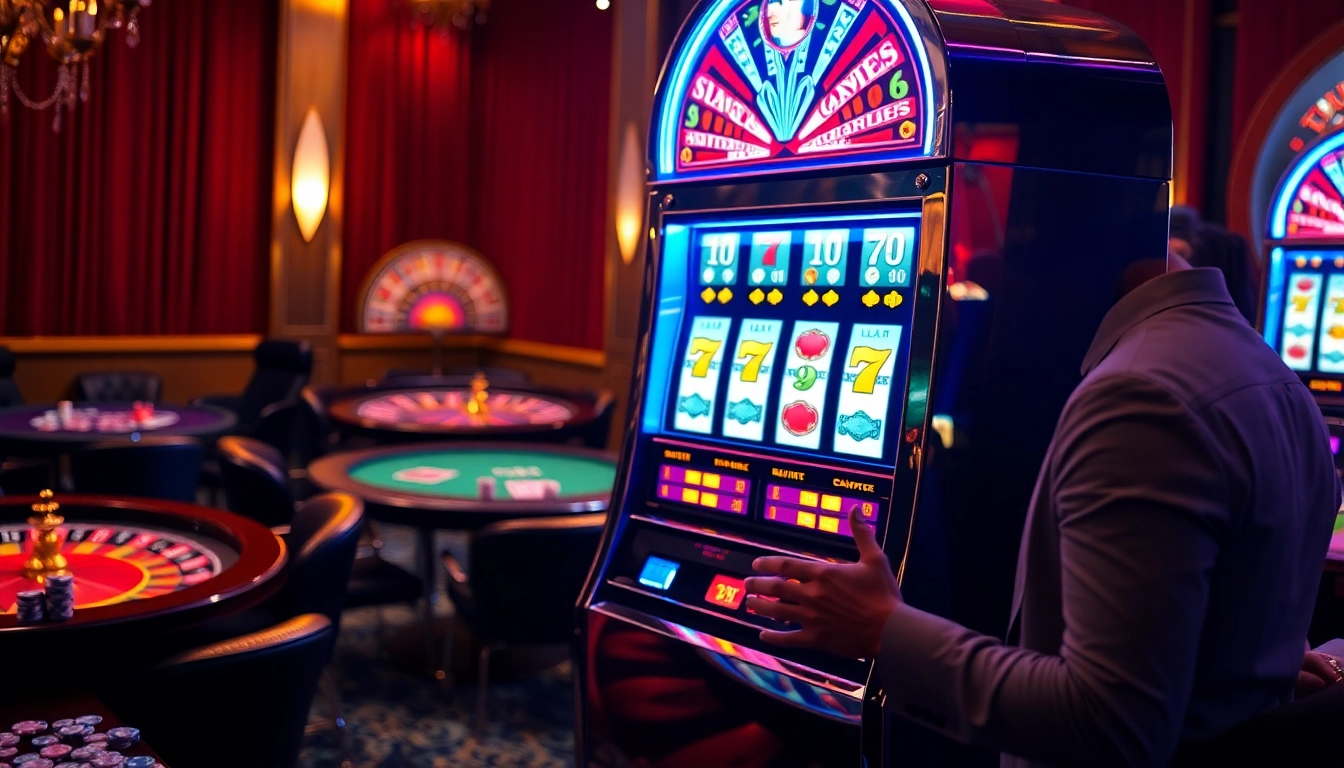 Win big at doaslot with vibrant slot machines and chips in a luxurious casino environment.