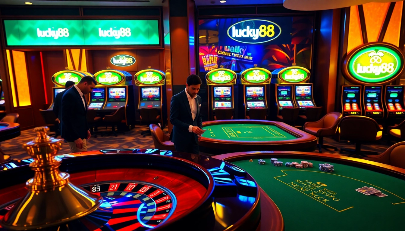 Experience the thrill of lucky88 at a luxurious casino with roulette and card games.