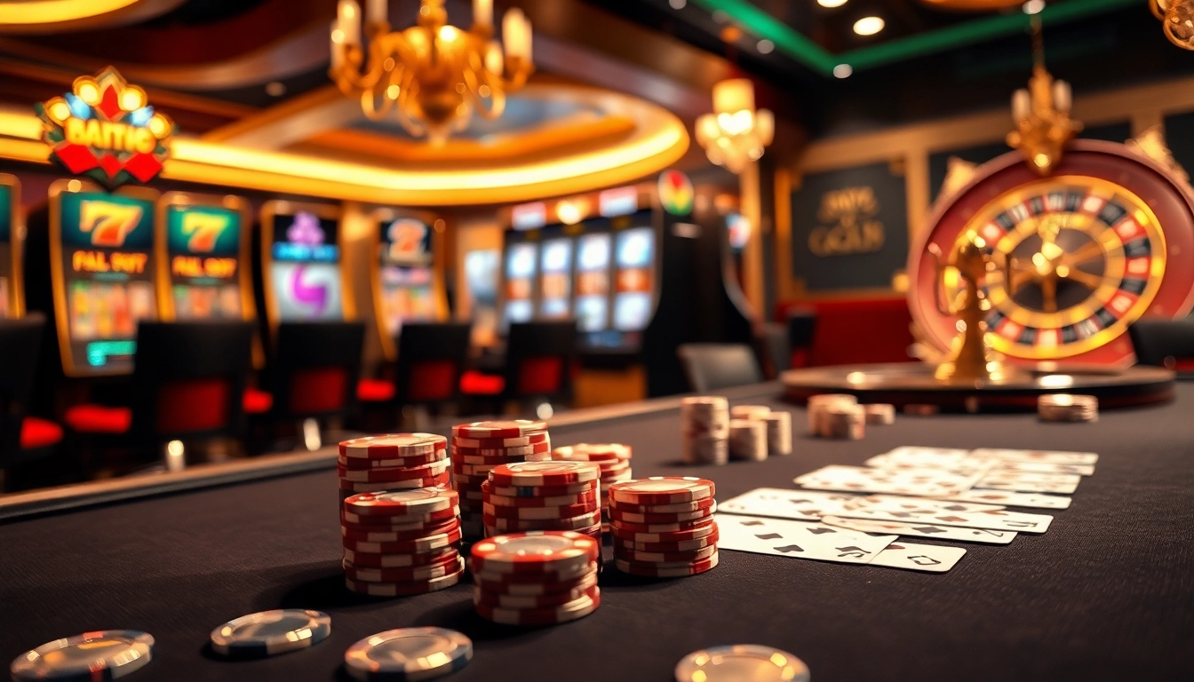 GG88 players engaging with high-stakes poker chips in an elegant casino atmosphere.