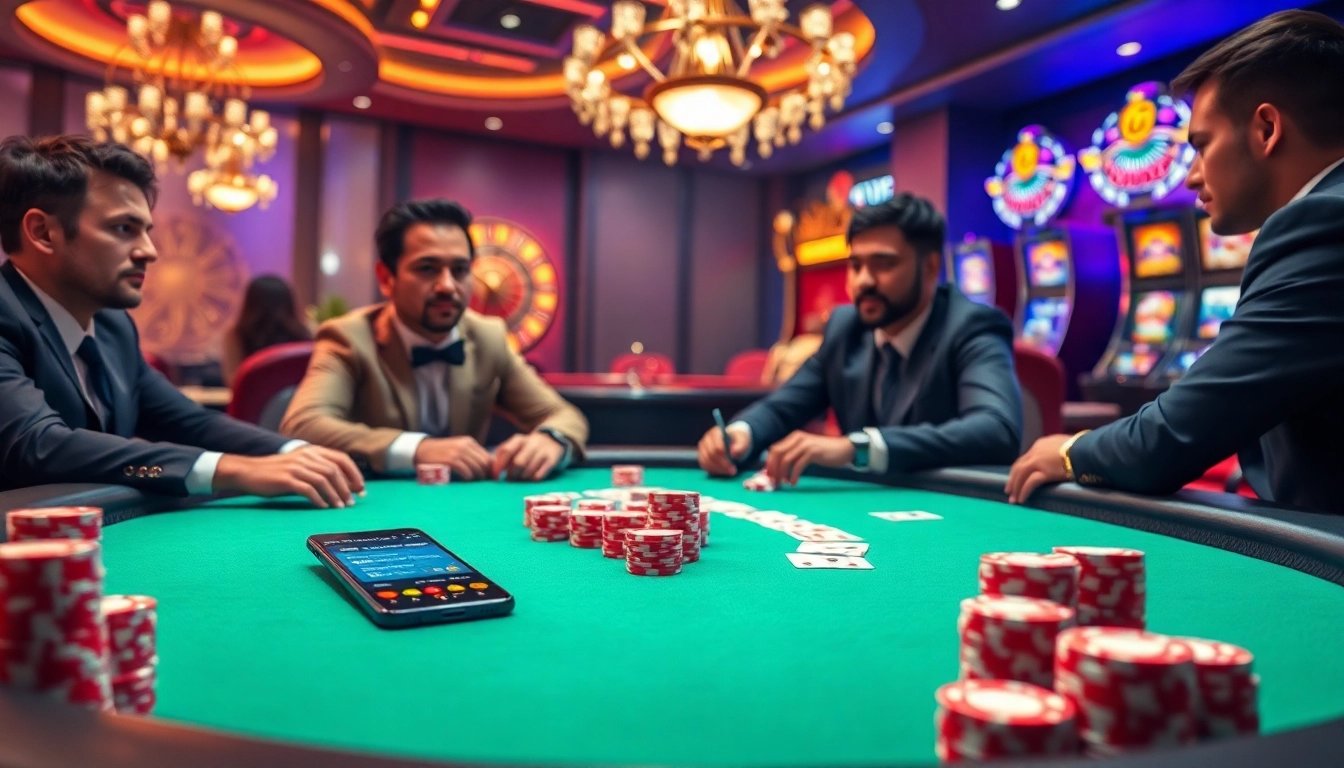 Engaging poker game highlighting 소액결제 payment methods in a luxurious casino setting.