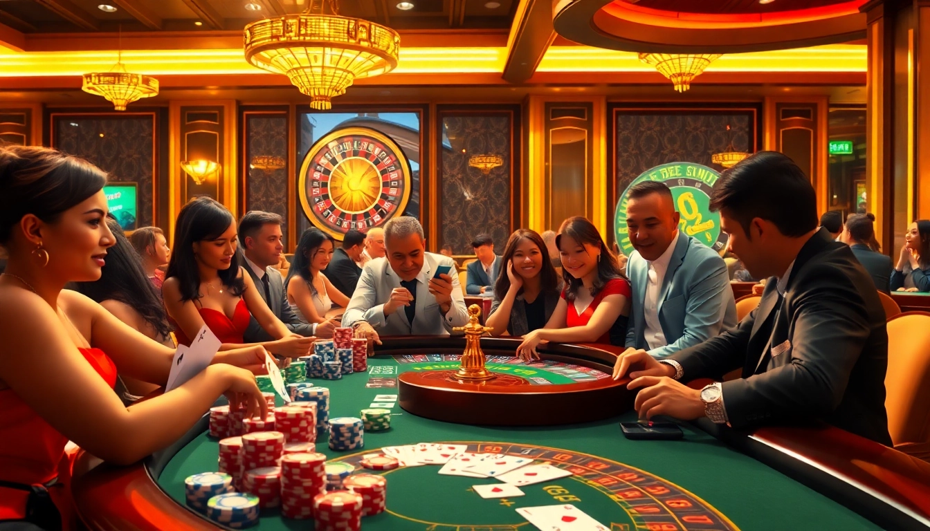 Experience the excitement at nhà cái hz88 with vibrant poker tables and engaged players in a luxurious casino.
