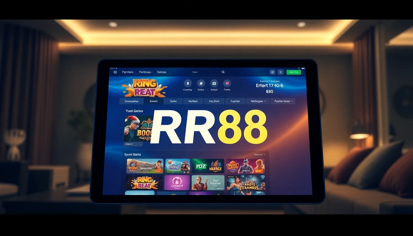 Online betting platform interface showcasing RR88 with vibrant game options and a user-friendly design