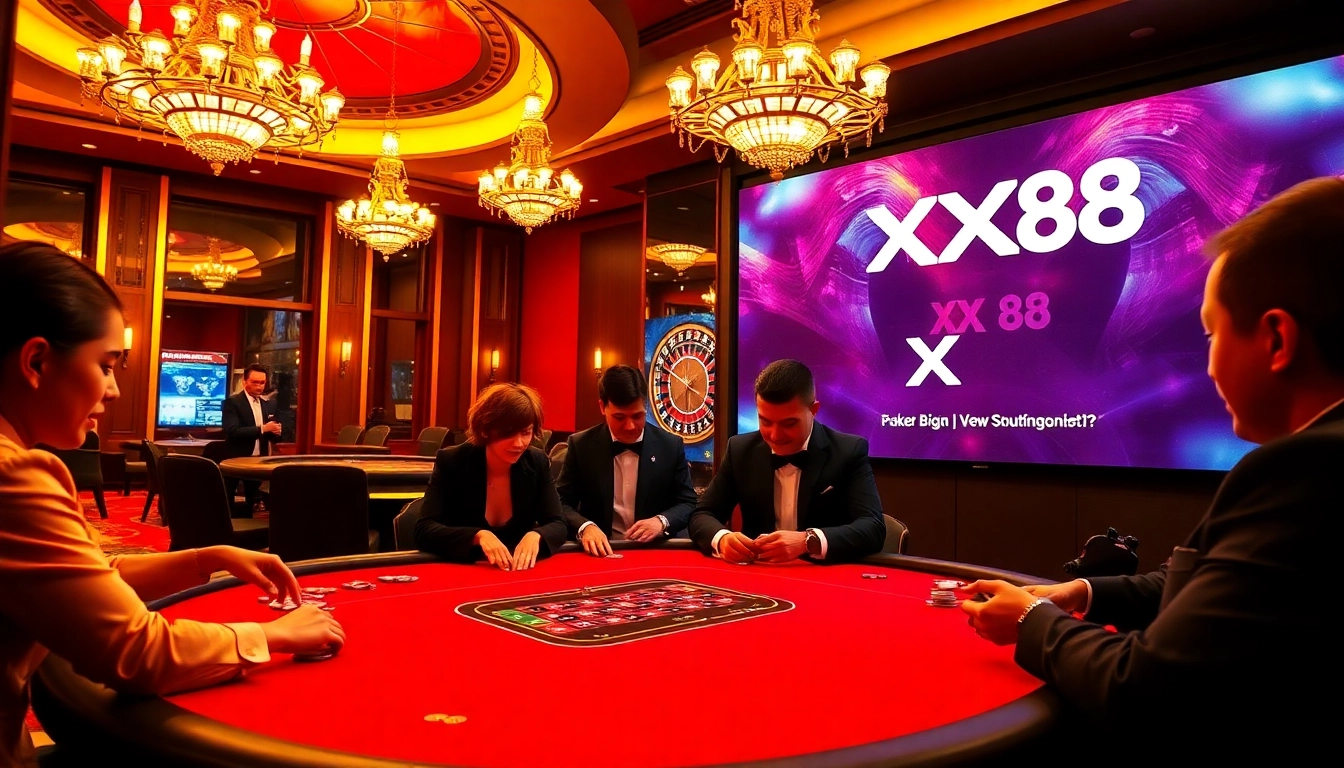 Experience the thrill of casino games at XX88 with vibrant poker tables and exciting gameplay.