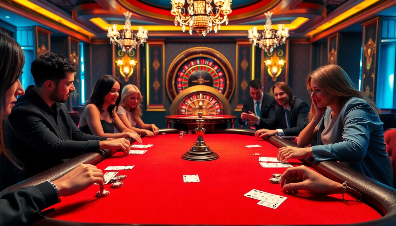 Players enjoying a thrilling Go8 gaming experience at a luxurious casino table.