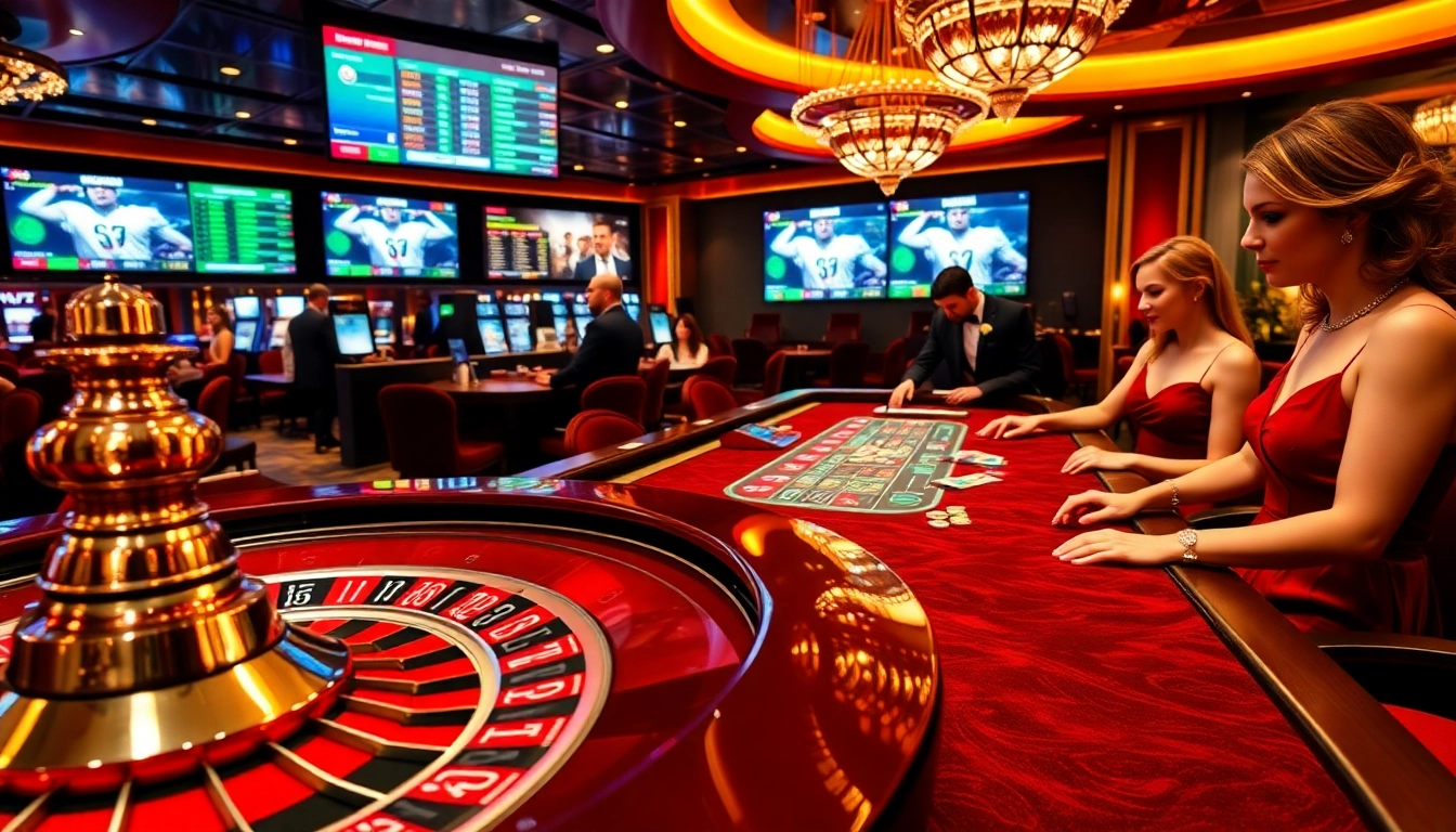 Experience thrilling gameplay at https://bet88b.us.com/ with a vibrant casino scene showcasing roulette and engaged players.