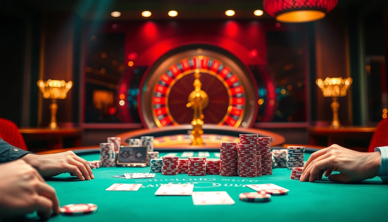 Experience the thrill of high-stakes gambling with insights from https://nhandinhkeonhacai.news/ at an elegant poker table.