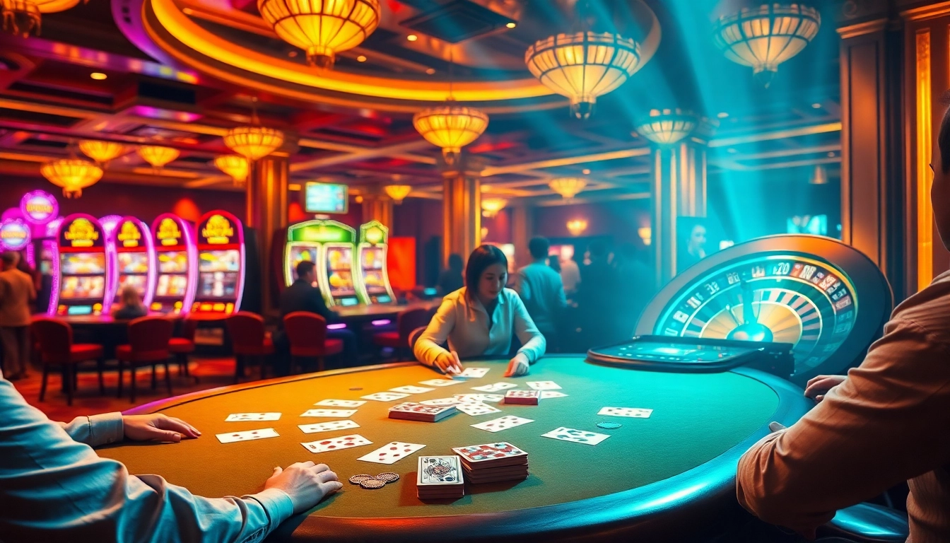 Experience thrilling gambling at 여기여's luxurious poker table and vibrant casino setting.
