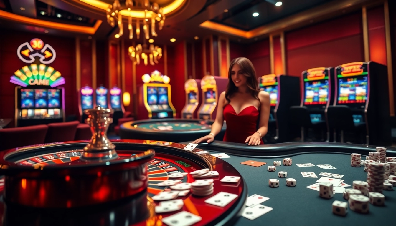 Experience the thrill of winning at trang chu 32win with vibrant casino visuals featuring roulette and poker.