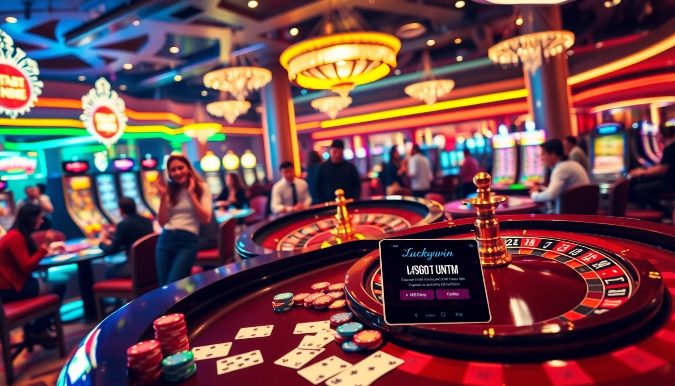 Experience the thrill of Luckywin vn with vibrant casino gaming scenes featuring roulette and online interfaces.