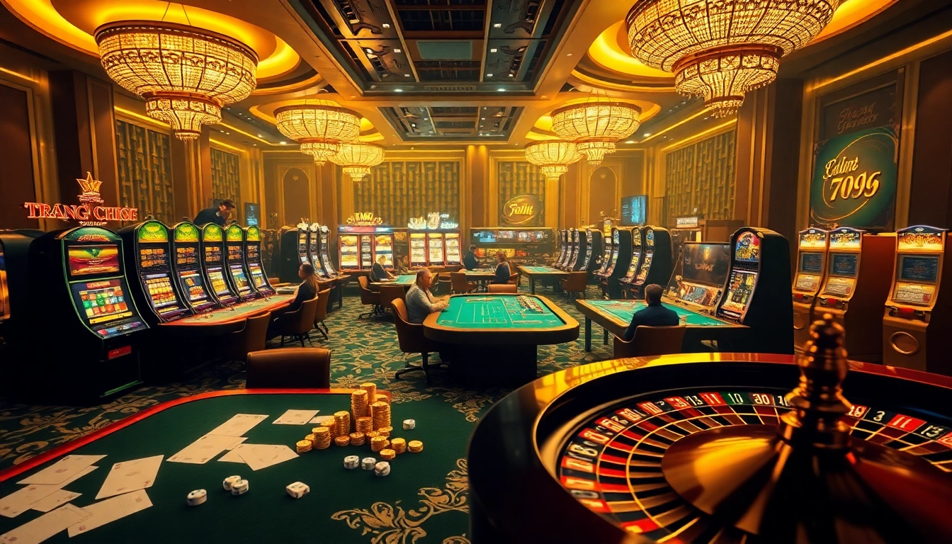 Experience the excitement of gambling on the Trang chủ 789F online platform, featuring luxurious casino tables and slot machines.