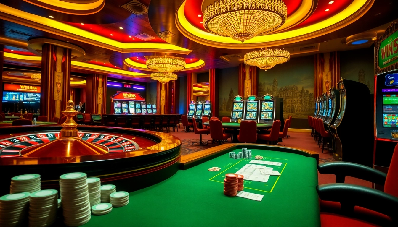Engage in a thrilling gambling experience at win55 with vibrant casino tables and excited players.