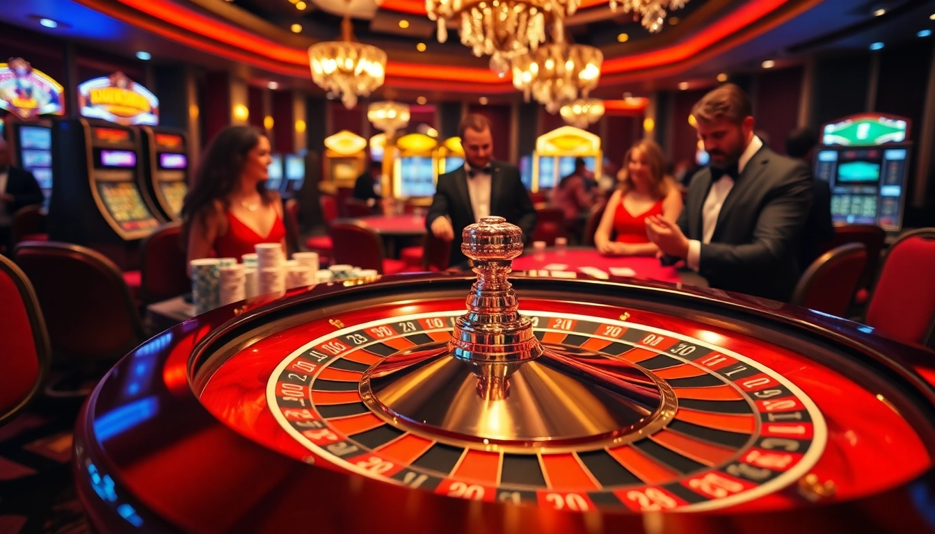 A dynamic casino scene showcasing vibrant roulette and poker elements at 888b, capturing high-energy gambling action.