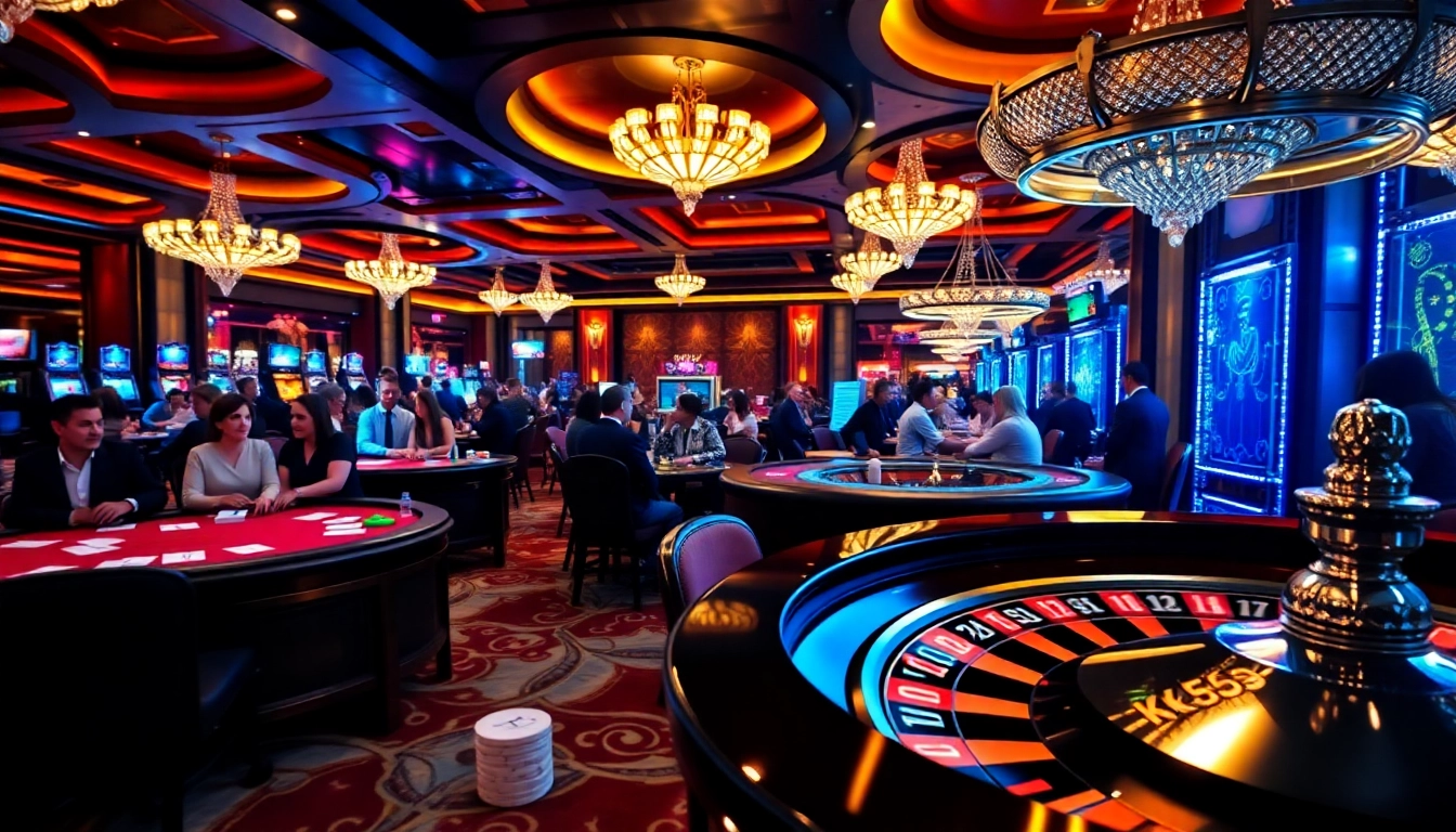 Experience the thrill of gambling at KK55 tables with vibrant poker chips and an exciting roulette wheel.