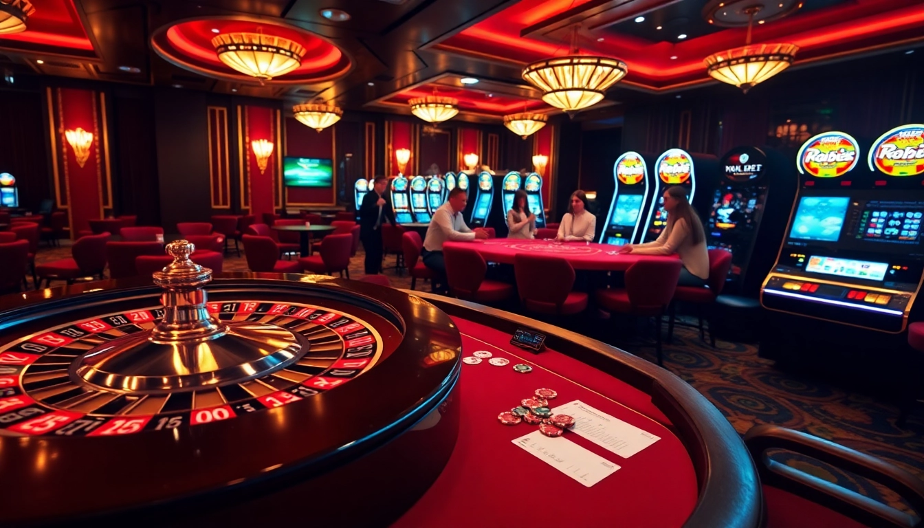 Gambling excitement at a casino featuring dynamic XX88 slot machines and poker tables.