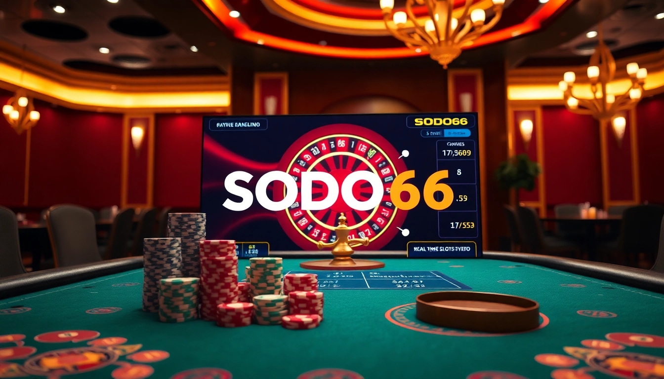 Experience the excitement of SODO66's online casino with vibrant games and luxury elements.