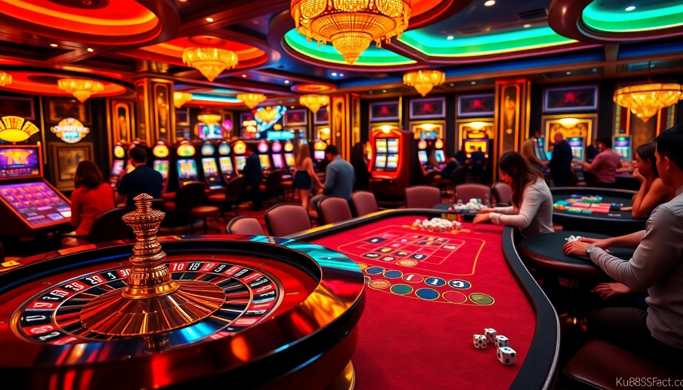 Engage in thrilling games at https://ku88sss.com/ with poker tables and roulette wheels creating excitement.