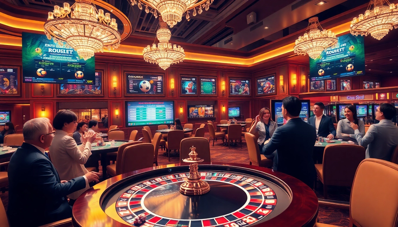 Kèo Bóng Đá betting excitement with players analyzing odds at a luxurious casino table.
