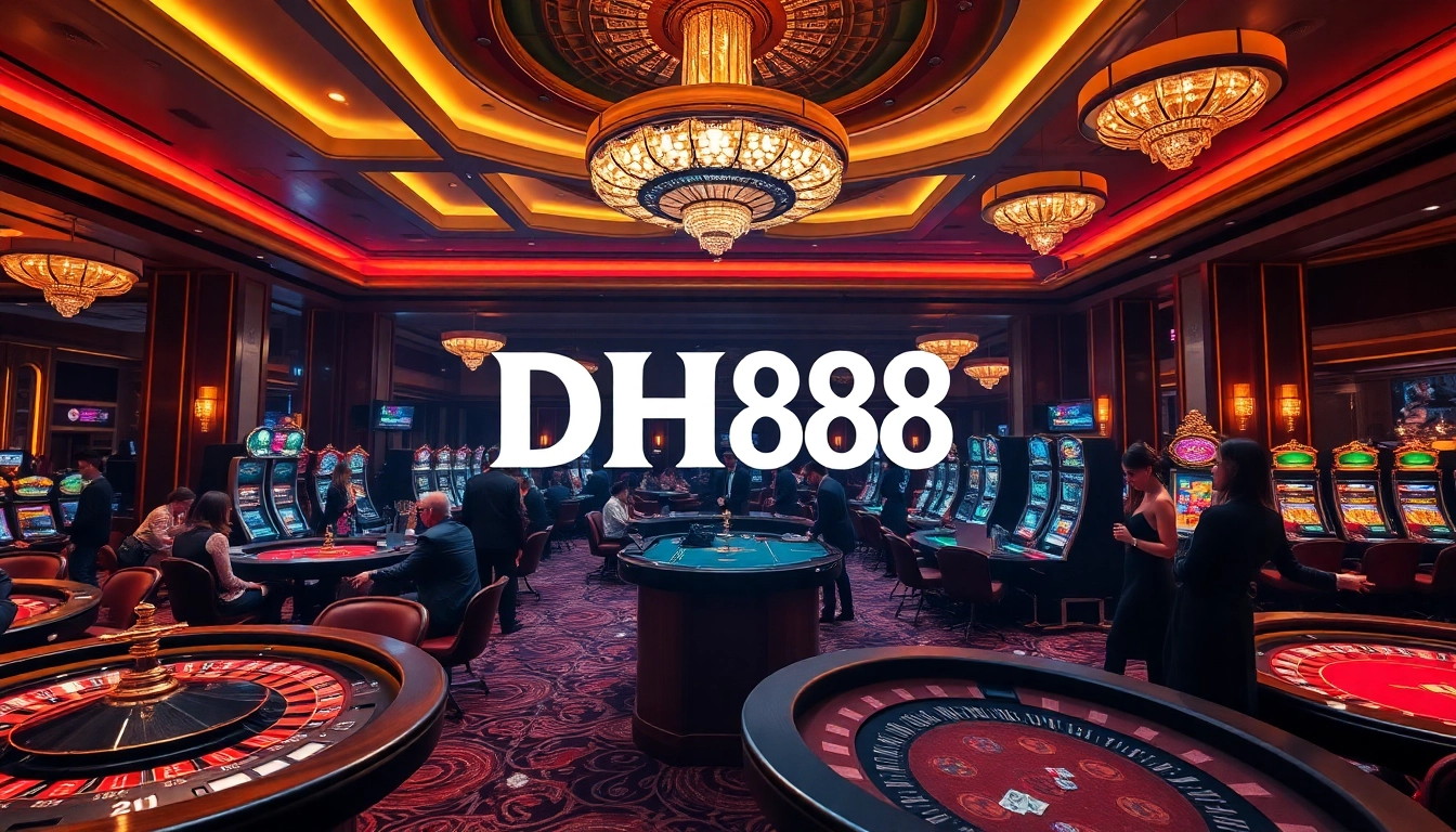 Experience thrilling gameplay at DH88's luxurious casino, featuring roulette tables and poker chips.