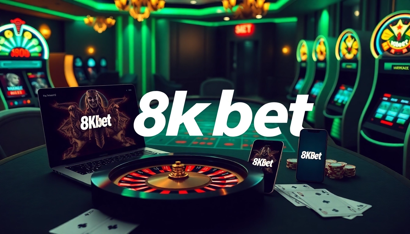 Winning at 8kbet with an elegant online casino interface featuring cards and roulette.