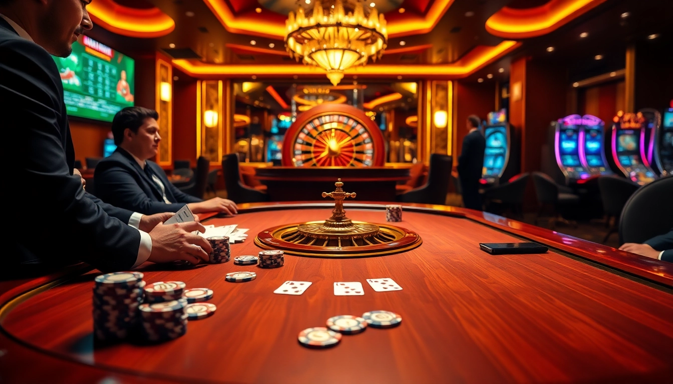 Experience the excitement of high-stakes gaming at https://vj88vn.com/ with luxurious poker tables and a vibrant casino atmosphere.