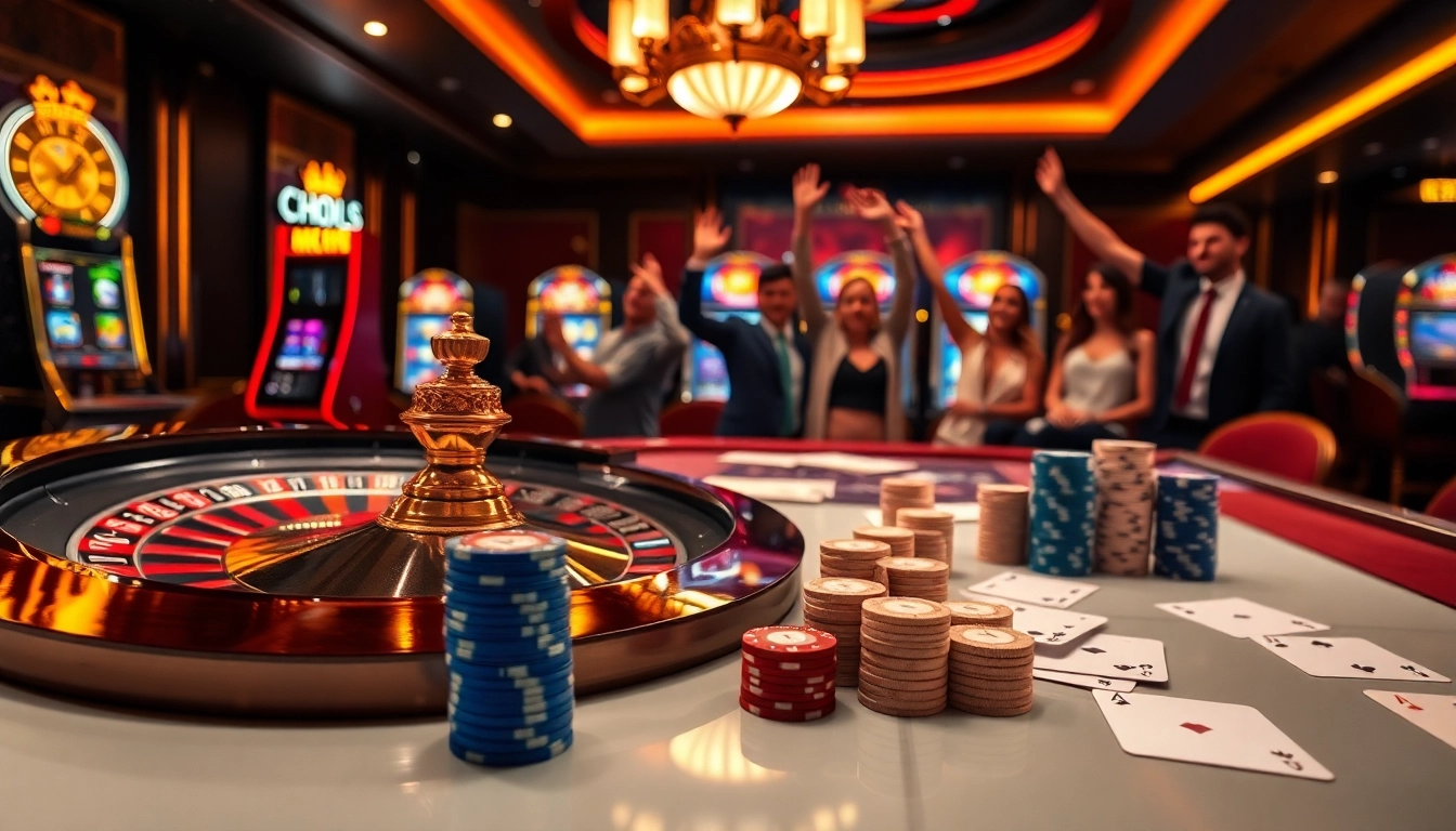 Exciting casino scene with roulette, poker chips, and glowing slots at sodo66.