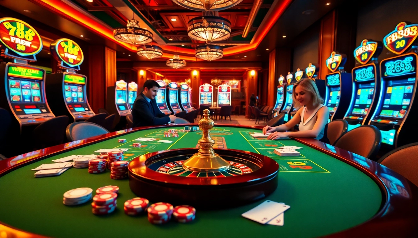Experience thrilling gaming at fb88 with poker chips and cards on a stylish casino table.