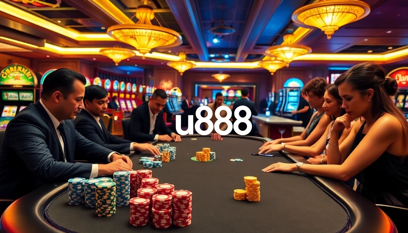 Engage in thrilling poker games at u888 with vibrant casino scenes filled with excitement.
