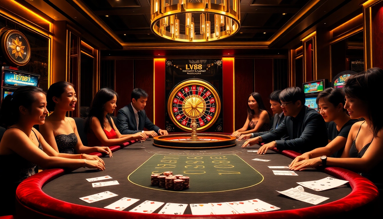 Exciting LV88 casino gameplay featuring poker chips and a roulette wheel for immersive gambling.