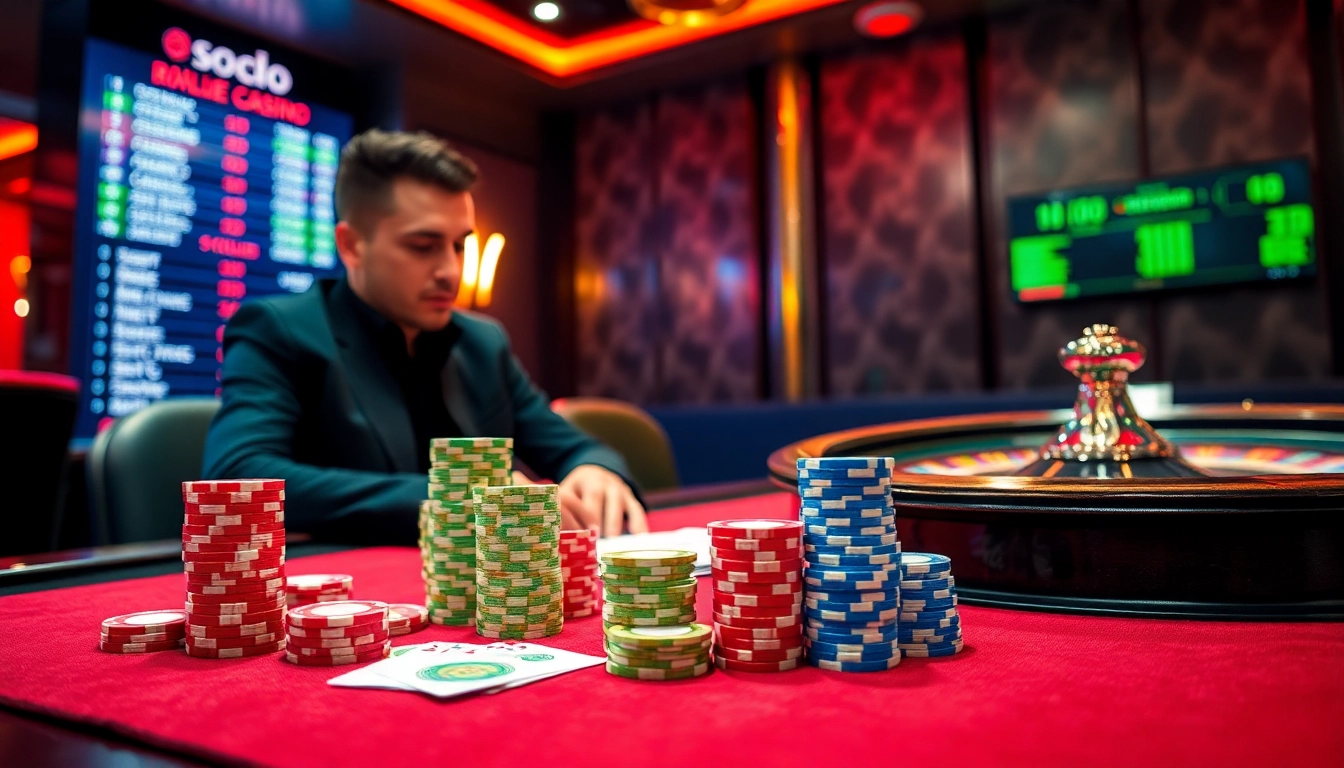 SODO poker game scene showcasing vibrant colors, chips, and cards in an exhilarating atmosphere.