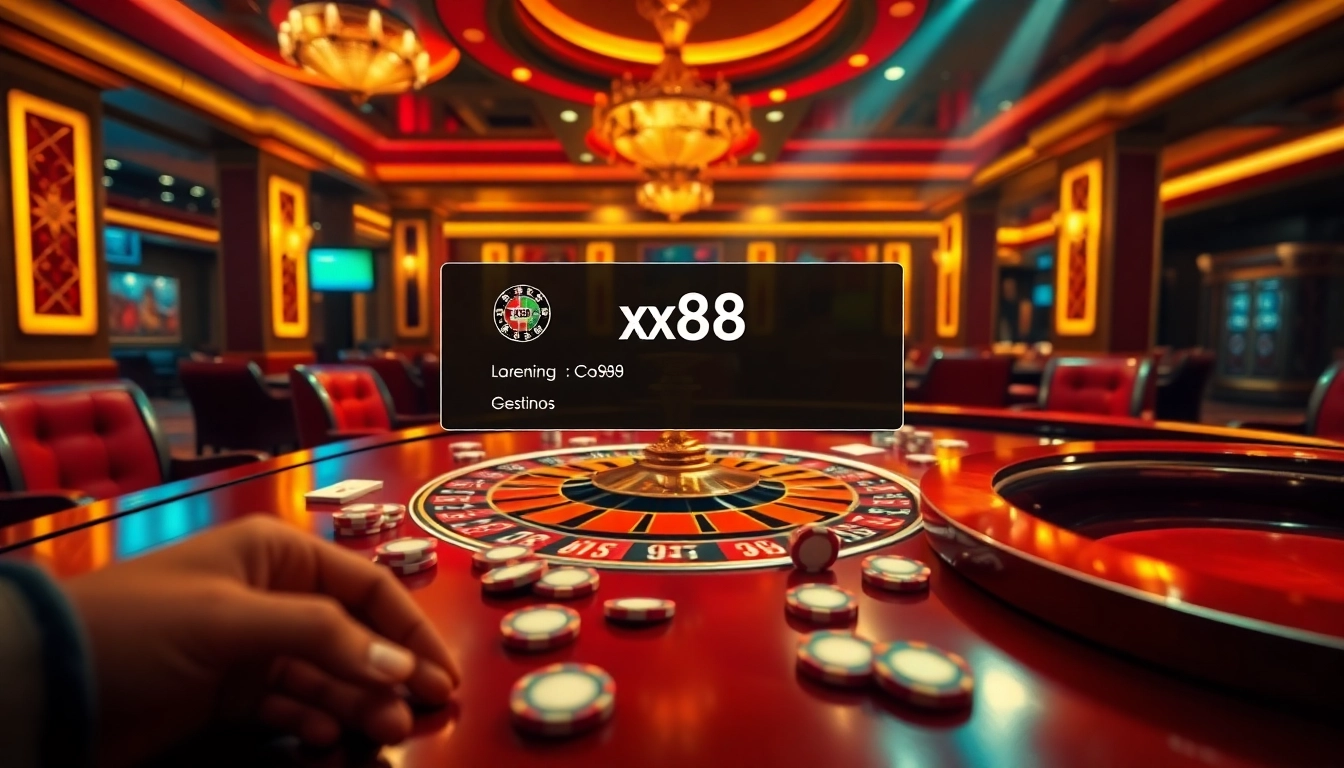 Experience high-stakes gaming with xx88-themed poker chips and a roulette wheel.