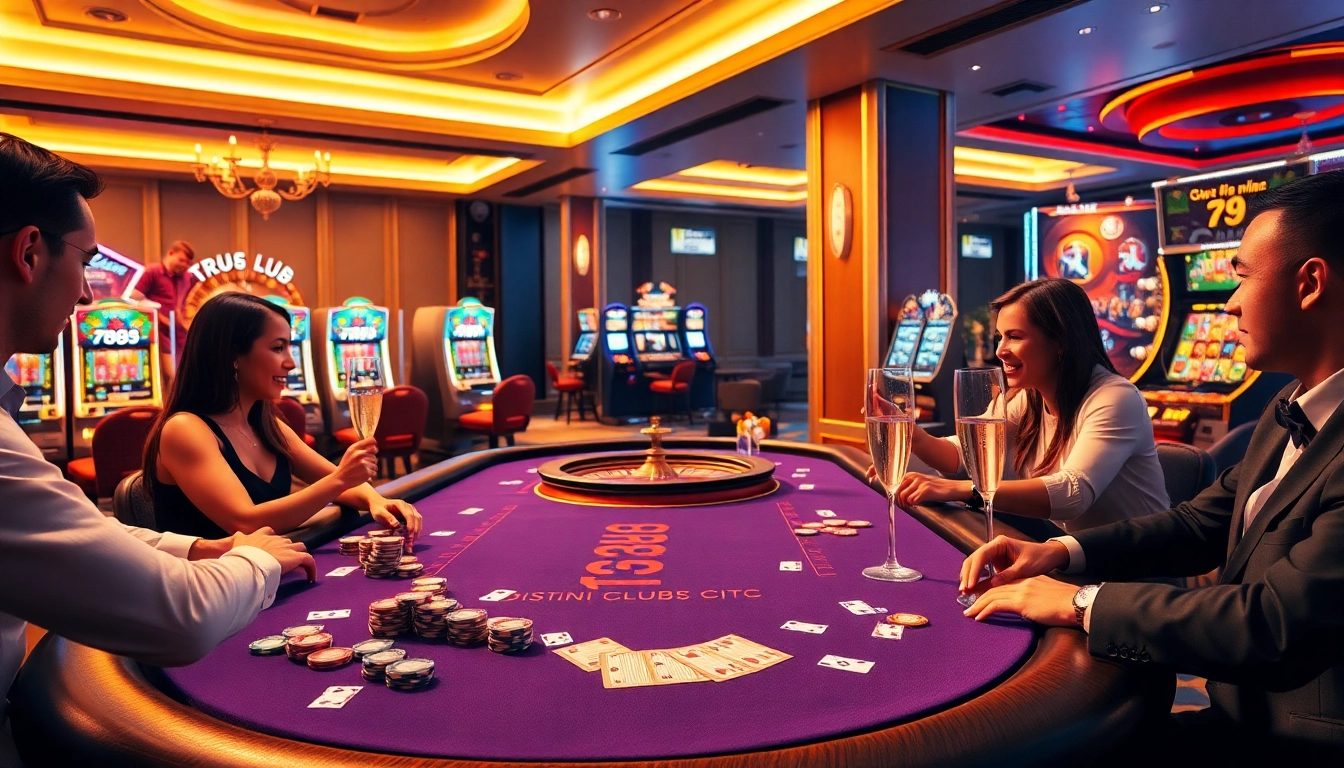 Experience the thrill of 789CLUB at a luxurious casino gaming table with poker chips and cards.