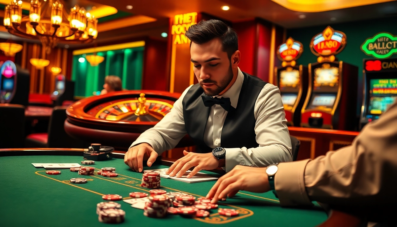 Professional gambler at a TR88 poker table, showcasing strategy and excitement in a luxurious casino.
