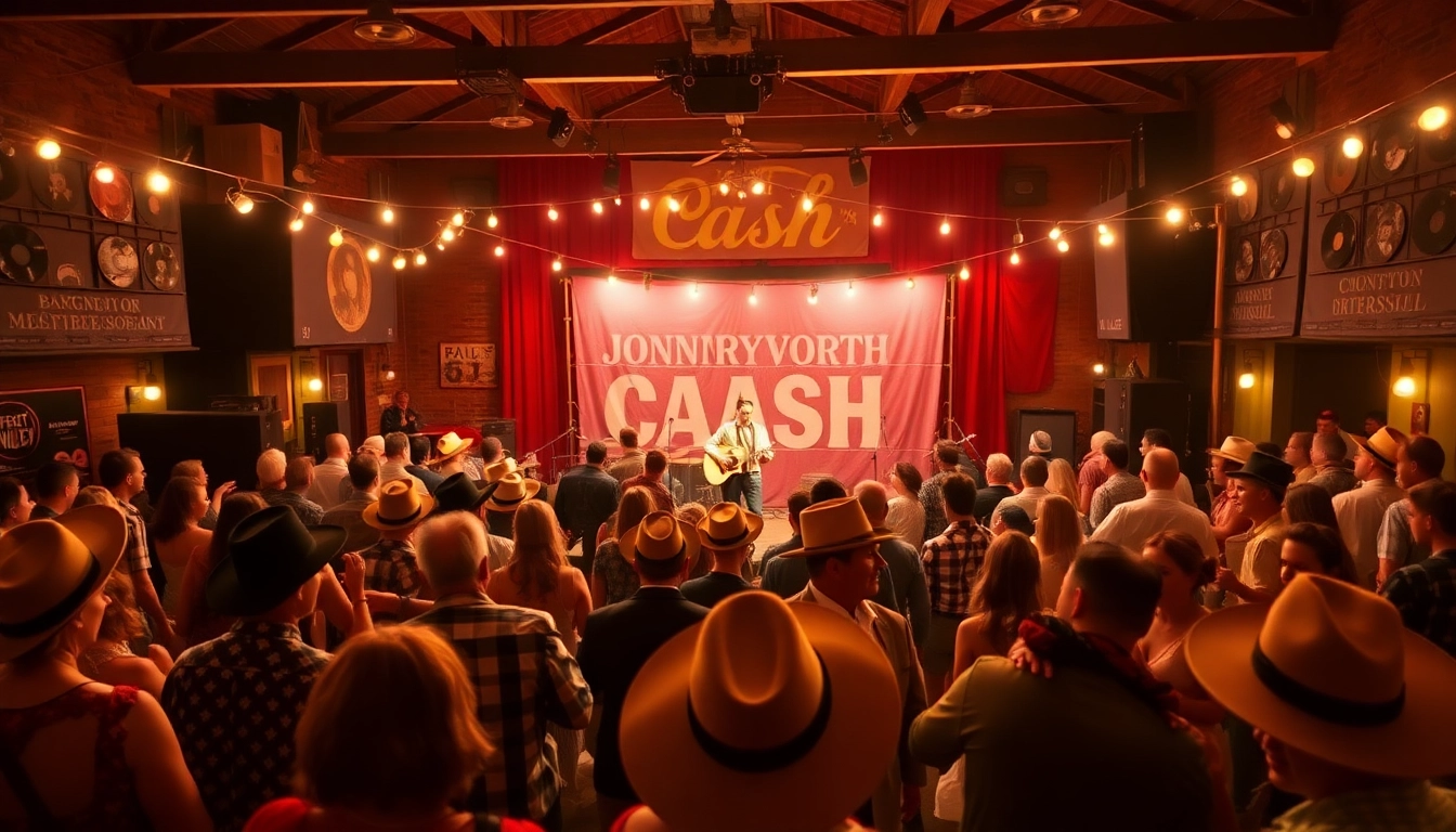 Celebrate Johnny Cash's legacy with lively festival scenes at johnnycashbirthday.com, featuring music and retro vibes.